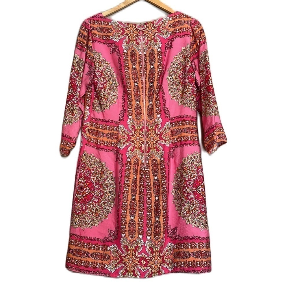Laundry by Shelli Segal Women's Pink Sheath Dress 8 Multicolor Print 3/4 Sleeve